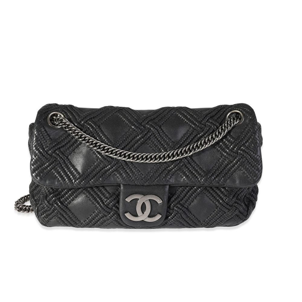 Chanel Black Woven Grid Leather Single Flap Bag